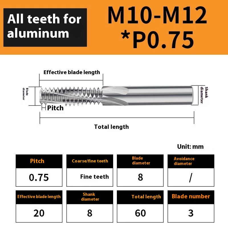 2136-65° aluminum with colorful thread milling cutter lengthened single tooth three-tooth full thread machining center tungsten carbide milling cutter M3M4M5 Shandong Denso Pricision Tools Co.,Ltd.